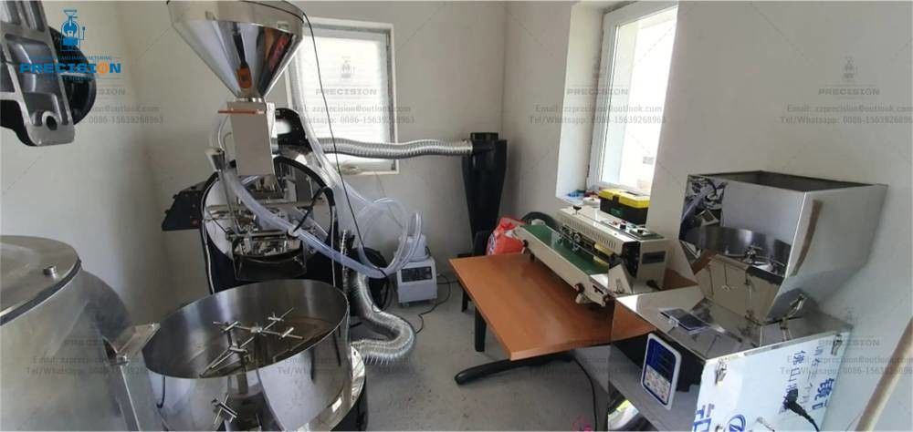 Máquina de tostador de café de precisión comercial con carcasa de tambor de acero inoxidable color